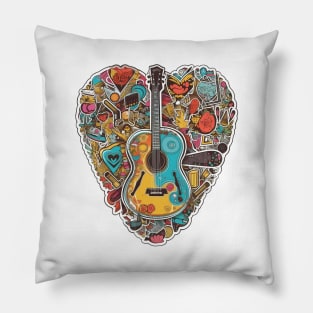 Acoustic Guitar Heart Music Pillow