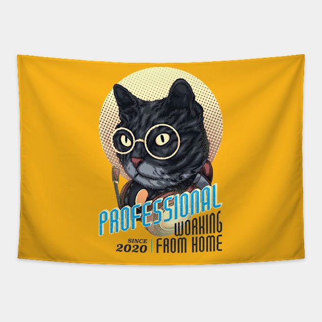 Professional Working from home since 2020 Cat Funny Tapestry by RedCrunch