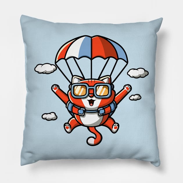 Funny Skydiving /Base Jumping Cat Gift for Cat Lovers Pillow by GrafiqueDynasty