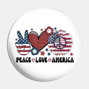 Peace Love America US Flag Groovy Freedom Day 4th Of July Pin