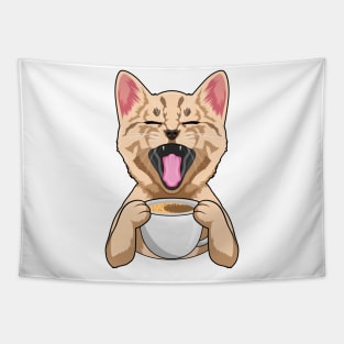 Cat with Cup of Coffee Tapestry