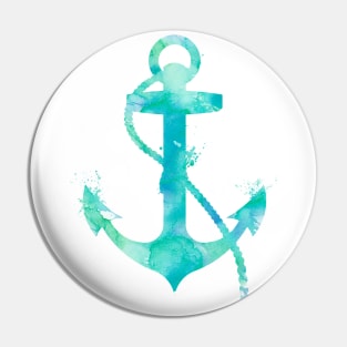 Turquoise Nautical Anchor Watercolor Painting Pin