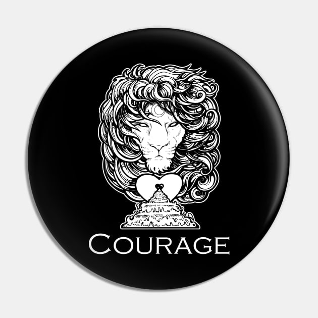 Heart of a Lion - Courage - White Outlined Version Pin by Nat Ewert Art
