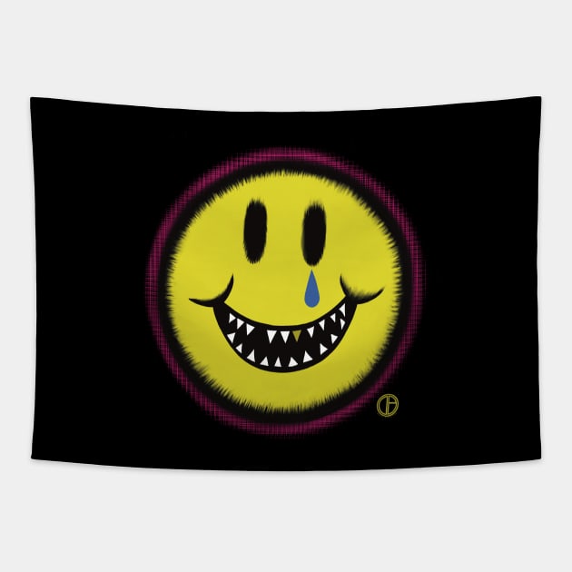 Sunny Smiley Face Tear Fangs Gold Tooth Tapestry by Art from the Blue Room