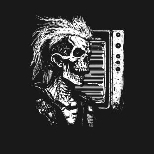 Punk Skull and Scan Lines on TV T-Shirt