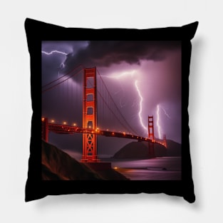 Iconic World Landmarks During A Thunderstorm; Golden Gate Bridge, San Francisco Pillow