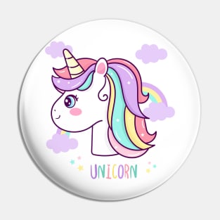 Cute unicorn head vector with rainbow cartoon Pin