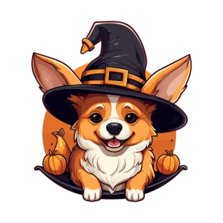 Corgi Witch Halloween Hat Pumpkin Costume T-Shirt