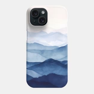 Blue Misty Mountains Watercolor Indigo Phone Case