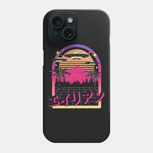 Vaporwave UFO Alien Invasion Phone Case by Wasabi Snake