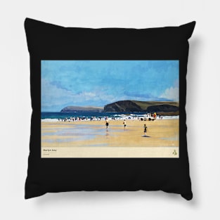 Harlyn Bay, Cornwall, Travel Poster (Landscape) Pillow