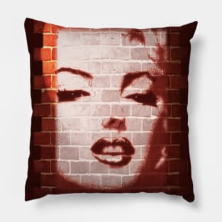 Marilyn Monroe Street Art on Brick Wall Pillow