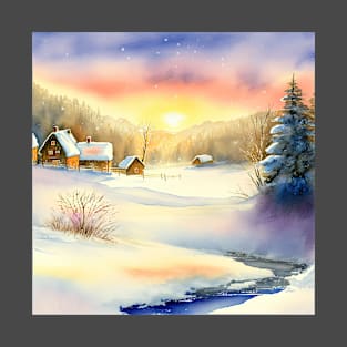 Chritsmas Snow Winter Watercolor Landscapes series 13 T-Shirt