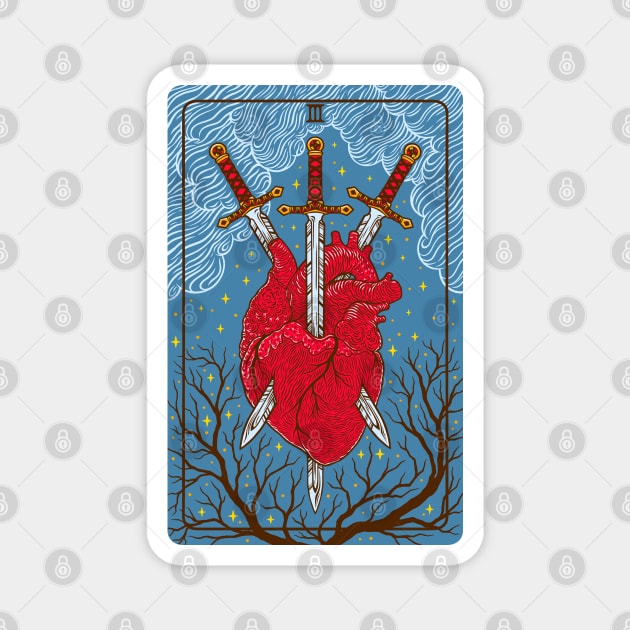 Tarot card - Three Of Swords Magnet by OccultOmaStore