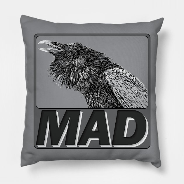 Raven Mad Pillow by Taellosse