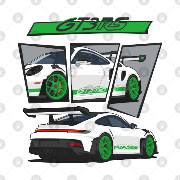 car 911 gt3 rs racing edition detail white green by creative.z