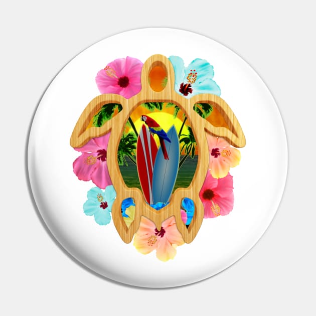 Aloha Tropical Honu Sea Turtle Pin by macdonaldcreativestudios