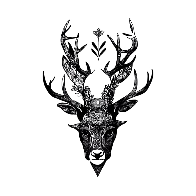 Stag Deer Wild Animal Nature Illustration Art Tattoo by Cubebox