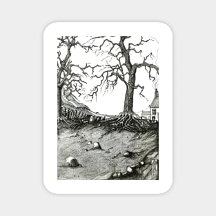 Country scene Tree scene pen drawing Magnet