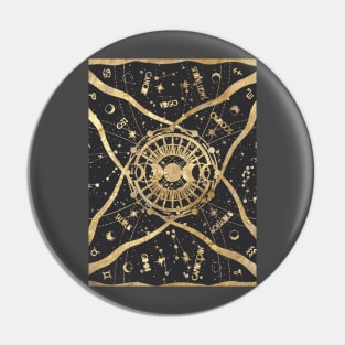 Gold and Black Zodiac Universe Graphic Pin