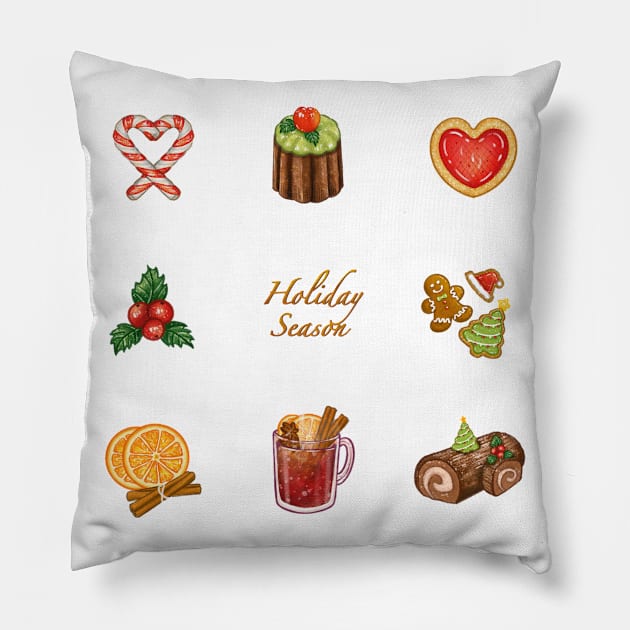 Christmas Food & Dessert❤️ Pillow by Rose Chiu Food Illustration