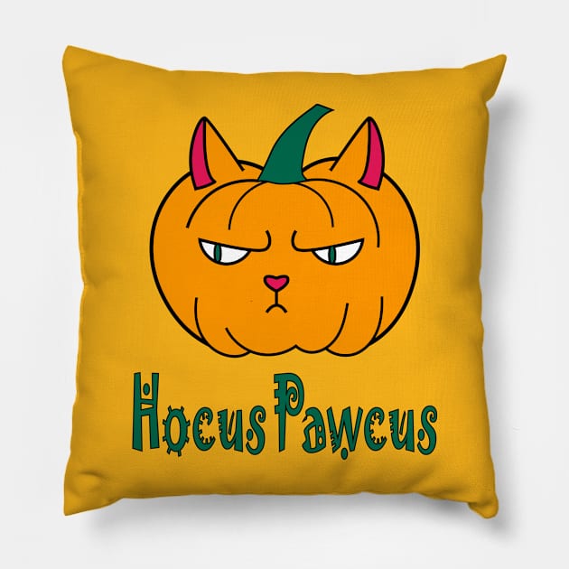 Hocus pawcus Halloween pumpkin cat magic typography Pillow by Cute-Design