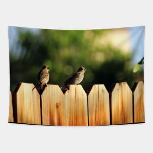 Sparrows on a Fence Tapestry