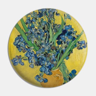 Vase with irises against a yellow background by van Gogh Pin