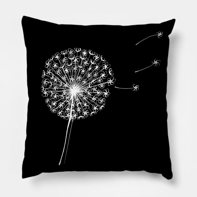 Dandelion Clock Silhouette Pen and Ink Drawing Pillow by Maddybennettart