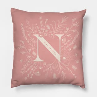 Botanical Letter N (Hibiscus Pink) Pillow