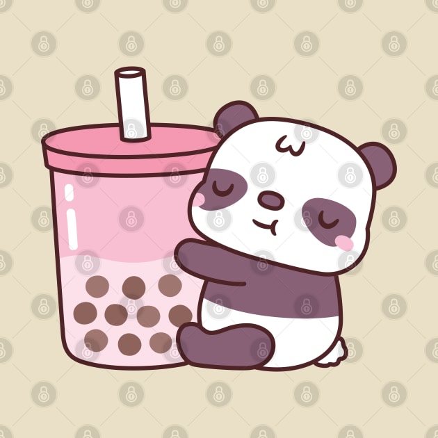 Cute Panda Hugging Strawberry Milk Tea by rustydoodle