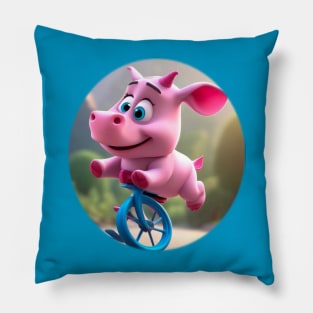 Baby rhino on a unicycle Pillow