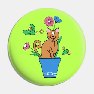 Cute cat sitting in the flower pot Pin