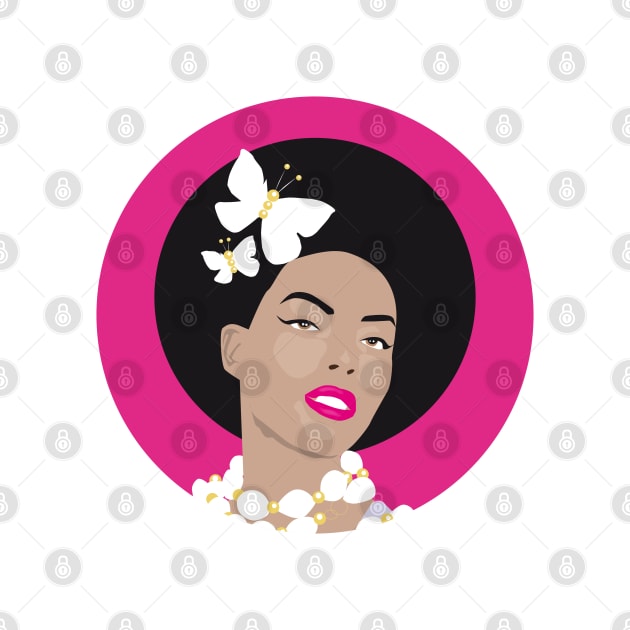 Girl with Butterflies In Her Afro - Pink Circle 2 by VicEllisArt