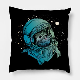 Cute Floating Cat in Space - Funny Space Cat Graphic Pillow