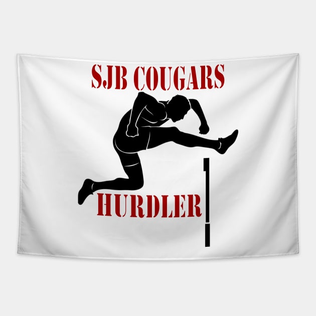 SJB Cougars Hurdler red and black Tapestry by Woodys Designs