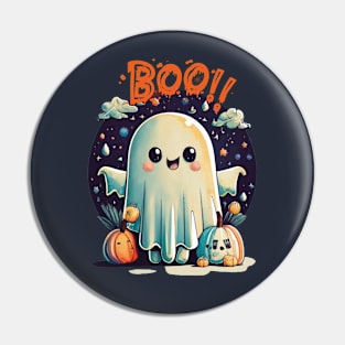 Funny Halloween Ghost Boo in Galaxy Pin