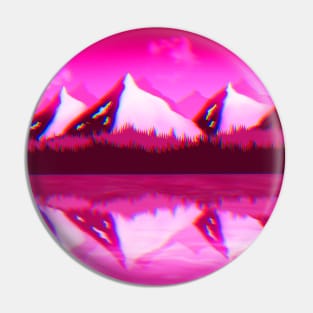 Neon Pink Mountains Landscape with Chromatic Aberration Pin