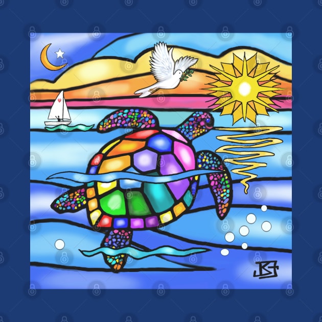 Stained Glass Style Sea Turtle Swims Toward Home by Dogs Galore and More