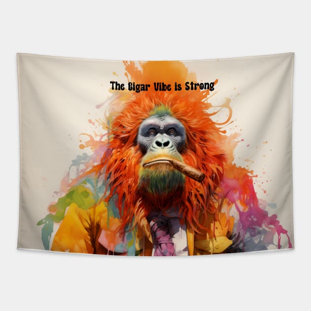 Cigar Smoking Ape: "The Cigar Vibe is Strong" Tapestry by Puff Sumo