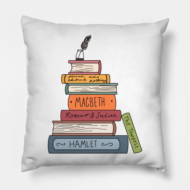 Shakespeare book stack Pillow by bookloversclub