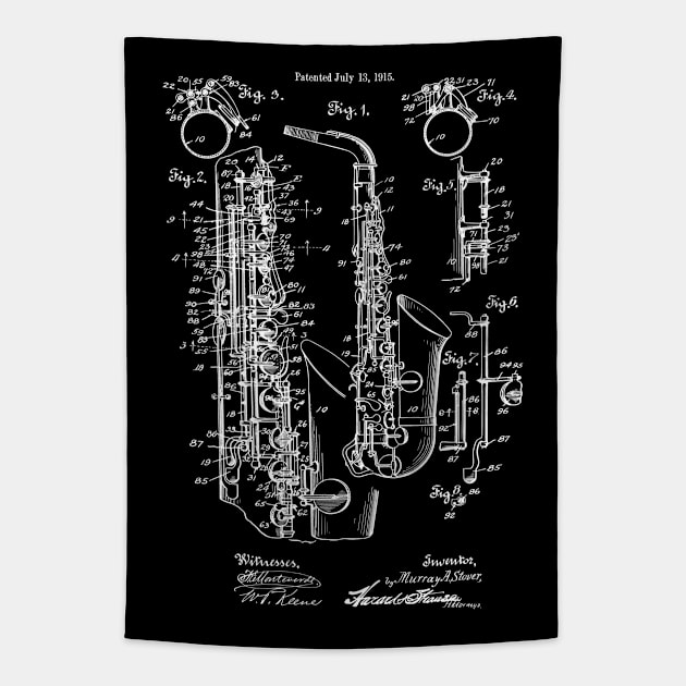 Saxophone Vintage 1915 Patent Print Tapestry by MadebyDesign