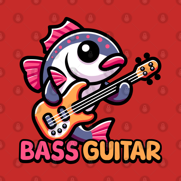 Bass Guitar! Cute Fish Guitar Pun Cartoon by Cute And Punny