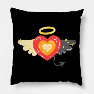 Cute Kawaii Angel Wing and Demon Wing Hearts with Halo Pillow