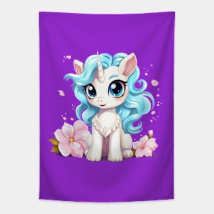 Floral Chibi Unicorn Tapestry