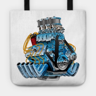 Hot Rod Race Car Dragster Engine Cartoon Illustration Tote