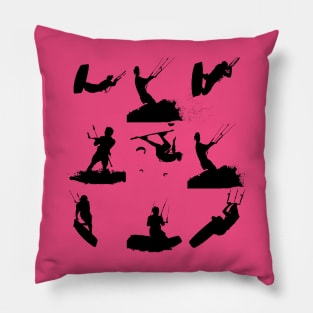 Kitesurf Silhouette Photo Montage Black Pattern Pillow