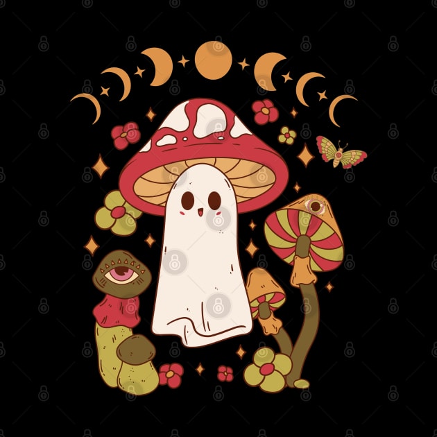 Cute Cottagecore Mushroom Ghost Moon Phases by Hypnotic Highs