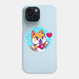 Happy Shiba Inu Dog Wearing Scarf With Love Cartoon Phone Case