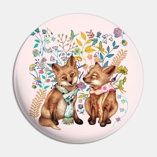 Whimsical Forest Foxes Pin